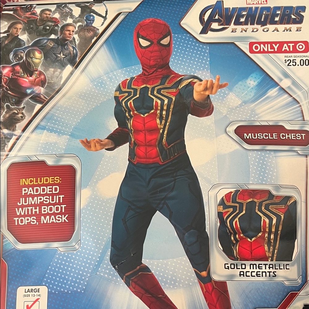 Marvel Avengers Endgame Spider-Man Kids Costume - Red, Blue, Gold LARGE SIZE